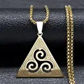 Celtic Triskele Triskelion Necklace for Women/Men Stainless Steel Gold Color Triquetra Witch Trinity