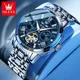 OLEVS NEW Men's Watches Automatic Mechanical Skeleton Hollow out Stainless Steel Original Wristwatch