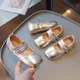 Scarpe in pelle per bambine 2023 estate stile coreano moda bambini argento scarpe da prestazione oro