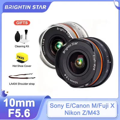 Brightin Star 10mm F5.6 APS-C Wide Angle Fisheye Prime Manual Focus Lens for Sony E FE Canon EOS M Fuji X FX Nikon Z M4/3 Mount