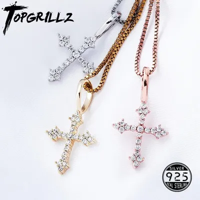 TOPGRILLZ 925 Sterling Silber Frauen Anhänger Iced Zirkonia Kreuz Anhänger Mode Hip Hop Schmuck Für