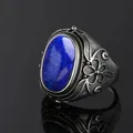 High Quality Sterling Silver 925 Ring Natural 11x17MM Oval Lapis Rings for Men Women Party