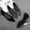 Frauen Wohnungen Arbeits Flachen Schuhe Schwarz Blau Spitz Slip auf Weiche Sohle Große Größe 43 44