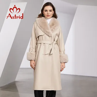 Astrid lange Luxus Kunstleder Trenchcoat Frauen Pelz kragen Revers Gürtel Zweireiher lose wasserdichte Jacke Mode Pu Mantel