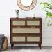 3 drawer dresser, rattan dresser cabinet with wide drawers and metal handles, farmhouse wood storage drawer chest for room