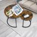 Nesting Table Set of 2 for Living Room Round Wood Accent Side Coffee Tables with Sturdy Metal Frame Displaying End Table