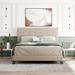 Linen Fabric Upholstered Platform Bed with Tufted Headboard, Box Spring Needed