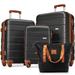 Black+Brown Luggage Sets Hardside Expandable Carry On Suitcase with Spinner Wheel, Lightweight Rolling Suitcase with Travel Bag