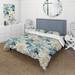 Designart "Zen Grey And White Flower Elegance" Blue Cottage Bedding Covert Set With 2 Shams