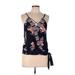 Crave Fame By Almost Famous Sleeveless Blouse: Blue Floral Tops - Women's Size Large