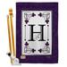 BD-SB-HS-130008-IP-BO-D-US09-BD 28 x 40 in. Vertical Classic H Initial Interests Simply Beauty Impressions Decorative Double Sided House Flag Set with Pole & Bracket Hardware