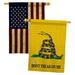 BD-HS-HP-108066-IP-BOAA-D-US11-BD 28 x 40 in. Historic Impressions Decorative Vertical Double Sided USA Vintage Gadsden Americana Applique House Flags - Pack of 2