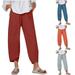 Elainilye Fashion Women S Pants Elastic High Waist Casual Beach Pants Cotton Linen Pants Solid Pants Cropped Trouser Blue