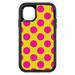 DistinctInk Case for iPhone 15 (6.1 Screen) - OtterBox Defender Custom Black Case - Yellow Hot Pink Polka Dots