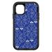 DistinctInk Case for iPhone 15 (6.1 Screen) - OtterBox Defender Custom Black Case - Dark Blue White Floral