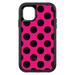 DistinctInk Case for iPhone 15 PLUS (6.7 Screen) - OtterBox Defender Custom Black Case - Black & Hot Pink Polka Dots