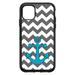 DistinctInk Case for iPhone 13 (6.1 Screen) - OtterBox Symmetry Custom Black Case - Grey White Chevron Teal Anchor - Nautical Chevron Anchor Design