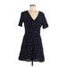 H&M Casual Dress - A-Line V Neck Short sleeves: Black Floral Dresses - Women's Size 10