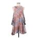 Olivaceous Casual Dress - A-Line High Neck 3/4 sleeves: Brown Tie-dye Dresses - Women's Size Small