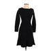 Ann Taylor Casual Dress - A-Line Crew Neck 3/4 sleeves: Black Print Dresses - New - Women's Size 00 Plus