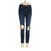 Free People Jeggings - Mid/Reg Rise Skinny Leg Boyfriend: Blue Bottoms - Women's Size 25 - Distressed Wash