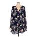 Altar'd State Romper V-Neck Long sleeves: Blue Floral Rompers - Women's Size Small