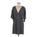 Twelfth Street by Cynthia Vincent Casual Dress - Wrap V-Neck 3/4 sleeves: Gray Solid Dresses - Women's Size Medium