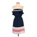 Allegra K Casual Dress - Mini Open Neckline Sleeveless: Blue Stripes Dresses - Women's Size X-Small