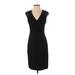 Adrianna Papell Cocktail Dress - Party V Neck Short sleeves: Black Solid Dresses - Women's Size 4