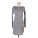 Piko 1988 Casual Dress - Sheath Scoop Neck Long sleeves: Gray Marled Dresses - Women's Size Large