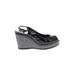 Stuart Weitzman Wedges: Black Print Shoes - Women's Size 6 1/2 - Peep Toe
