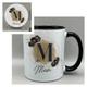 Personalised initial mug, personalised black and gold floral mug and matching coaster set, Personalised black and gold alphabet gifts