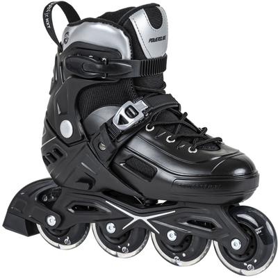 Inlineskates POWERSLIDE "Khaan Junior NXT Black adj." Gr. 35, silber (schwarz, silber), Inlineskates_Rollschuhe_Schlittschuhe, Kinder, 35/38