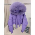 New Duck Down Loose Winter Jacket Women Real Fox Fur Raccoon Fur Collar Hooded Thick Warm Streetwear