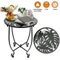 KABB Outdoor Indoor Side Table 14 Round Patio Side Table Weather Resistant Metal Outdoor End Table Side Table for Patio Balcony Yard Porch Garden Bedside Plant Stand for Indoor Outdoor