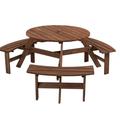 Picnic Table Set for 6 Person Circular Outdoor Wooden Table with 3 Built-in Benches and Umbrella Hole Snack Table for Garden Patio Backyard Beach Camping Brown