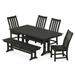 POLYWOOD Vineyard Side Chair 6-Piece Farmhouse Dining Set with Trestle Legs and Bench in Black