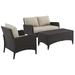 Kiawah Outdoor Wicker Conversation Set - Loveseat Arm Chair & Coffee Table Sand & Brown - 3 Piece