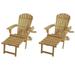 33 in. Oceanic Collection Adirondack Chaise Lounge Chair Foldable with Cup & Glass Holder Natural Color - Set of 2