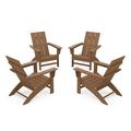 POLYWOOD 4-Piece Modern Adirondack Chair Conversation Set in Teak