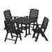 POLYWOOD Nautical Folding Highback Chair 5-Piece Farmhouse Dining Set in Black