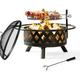 30 inch Fire Pits for Outside with Grill Outdoor Wood Burning with Removable Cooking Swivel BBQ Grill Cover & Fire Poker for Backyard Bonfire Patio(Black)