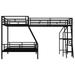 Black Metal Twin over Full Bunk Bed with a Twin Size Loft Bed attached, Built in a Desk