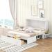 Queen Size Platform Bed, Mobile Murphy Bed with Drawer & Little Shelves on Each Side No Box Spring Needed, White