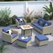 HOOOWOOO Outdoor Patio 6-piece Rattan Sofa Conversation Set with Fire Pit Table