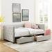 Linen Upholstered Bed Frame Twin Size Upholstered Daybed Frame with 2 Storage Drawers and Nailhead Square Arms, Beige