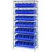 WR8-461 Chrome Wire Shelving with 35 SSB461 Stackable Shelf Bins Blue - 36 x 18 x 74 in.