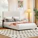 Upholstered Platform Bed Low-Profile Platform Bed with Stripe Design Headboard and Footboard, Velvet Fabric Wood Slat Support