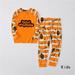 Virmaxy Halloween Pajamas Sets for Family Toddler Happy Halloween Letter and Plaid Printed Long Sleeve Crew Shirt Striped Bottom Outfits Home Wear Orange 8-9 Years