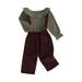 Qtinghua 2Pcs Toddler Baby Girls Fall Outfits Long Sleeve Doll Collar Tops+Suspender Pants Clothes Green 9-12 Months